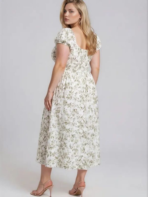 Floral Toile Short Sleeve Midi Dress