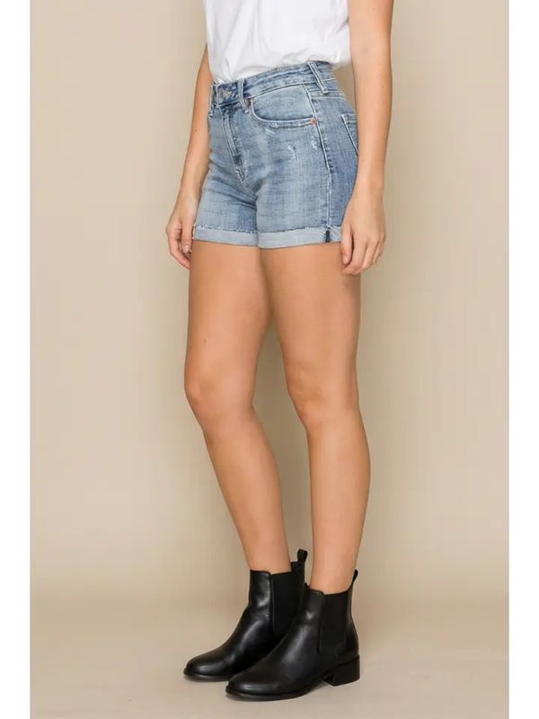 High Rise Cuffed Stretch Shorts Jeans