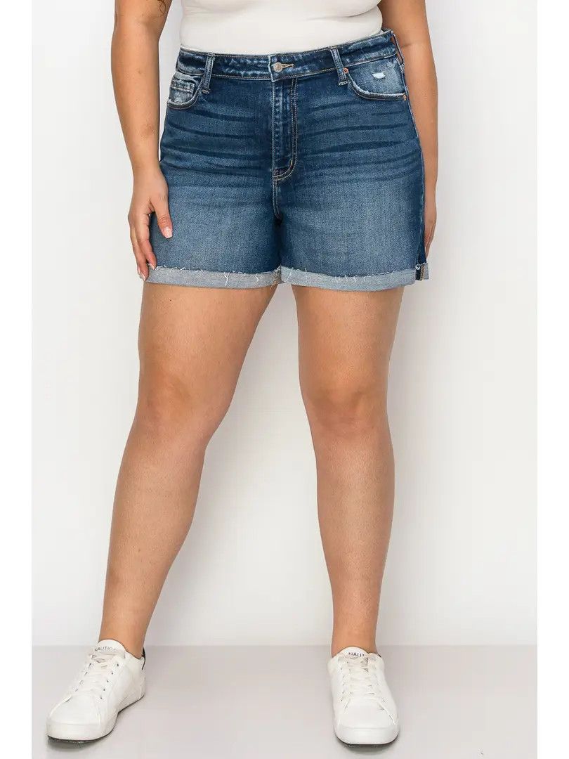 High Rise Stretch Midi Cuff Short