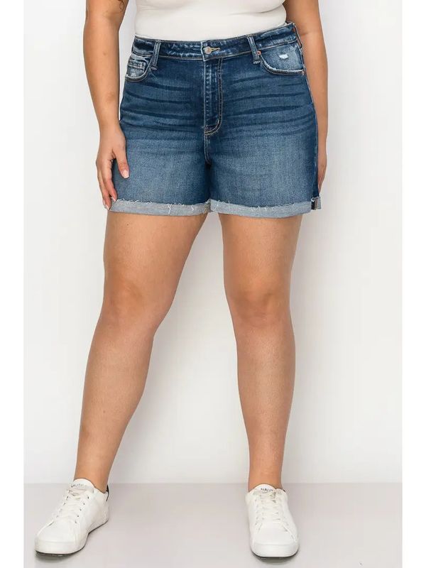 High Rise Stretch Midi Cuff Short