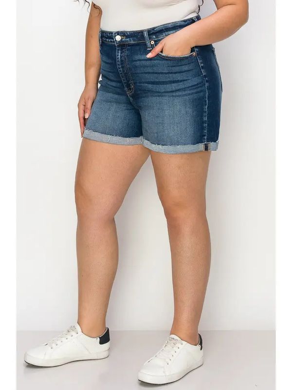 High Rise Stretch Midi Cuff Short