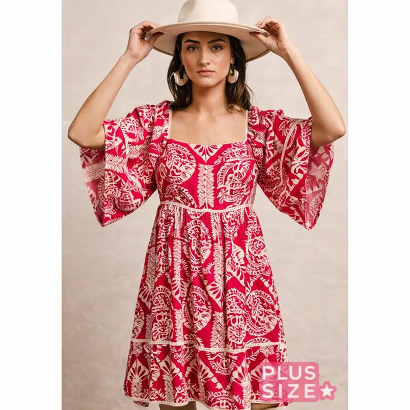 Red &amp; White Aztec Printed SS Dress
