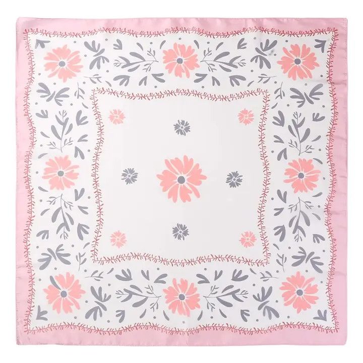 Floral Print Silk-Finish Bandana Scarf