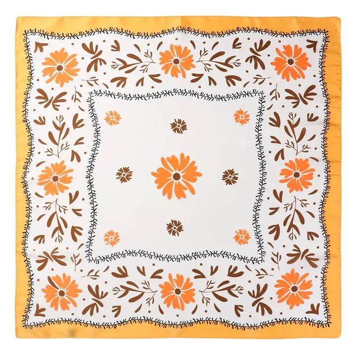 Floral Print Silk-Finish Bandana Scarf