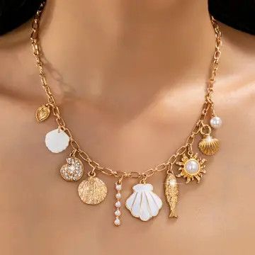 Charm Necklace-Ocean Seashell Fish Pearl
