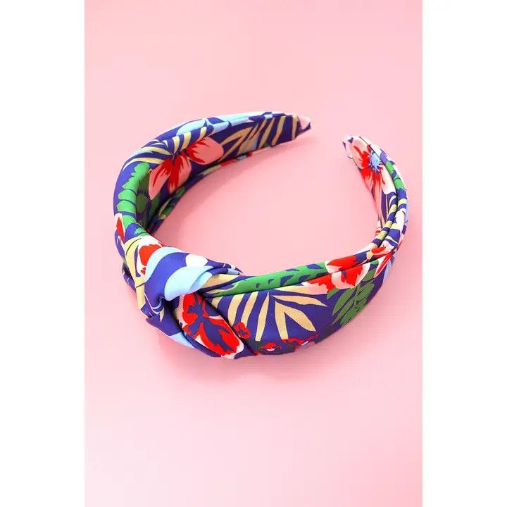 Floral Flower Bow Headband / Blue