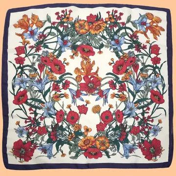 Large Floral Print Bandana Scarf ,Off White
