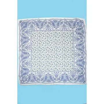 Large Floral Toile Print Bandana Scarf , Blue