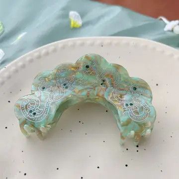 Large Vintage Style Half Moon Hair Claw Clips, Mint