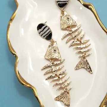 Retro Fish Bone Drop Earrings