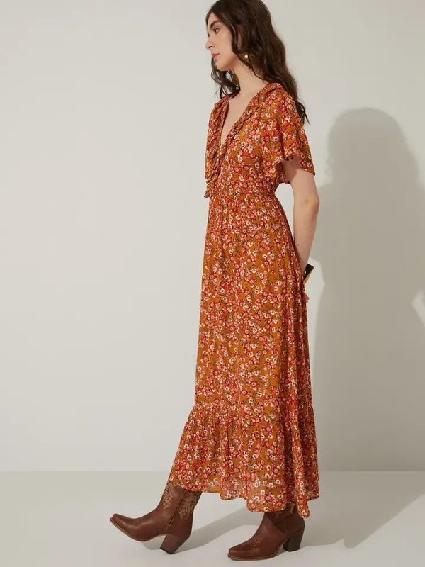 Bohera Bernadette Floral Neck Ruffle Dress