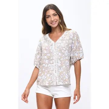 Floral Print Crochet Trim Dolman Top