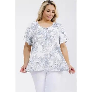 Neck Tie Jacquard Peasant Top