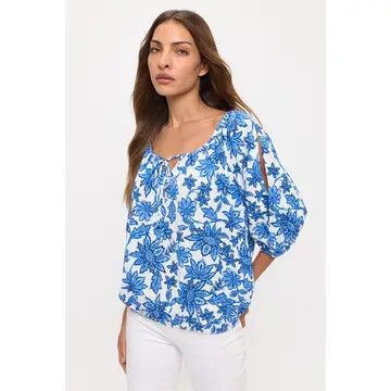 Floral Tie Neck Peasant Top