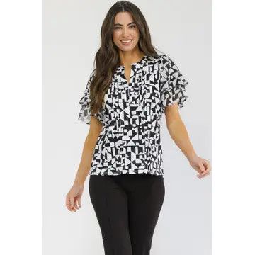 Geometric Pleated Mix Media Blouse