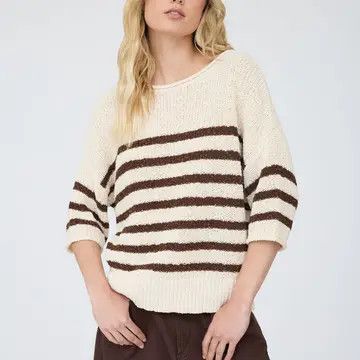 Chocolate Stripe Textured Knit Half Sleeve Knit Sweater