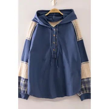 Denim Plaid Contrast Hoodie Pullover