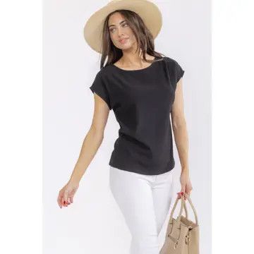 Black Boat Neck Cinched Waist Blouse