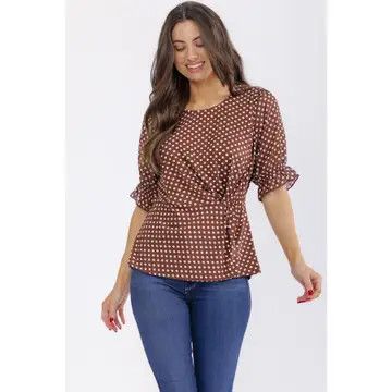 Brown Polka Dot Puff Sleeve Top