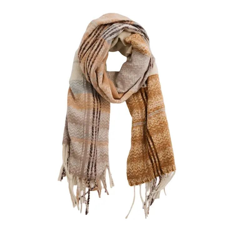 Callen Tartan Plaid Fringe Scarf, Color: Taupe