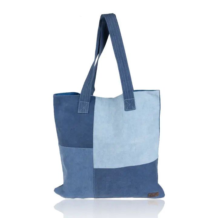 Nikole Patchwork Denim Tote Bag, Color: Marina