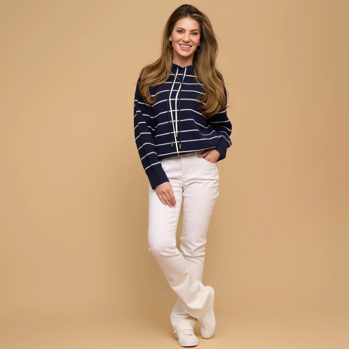 Navy Striped Cohen Knit Hoodie