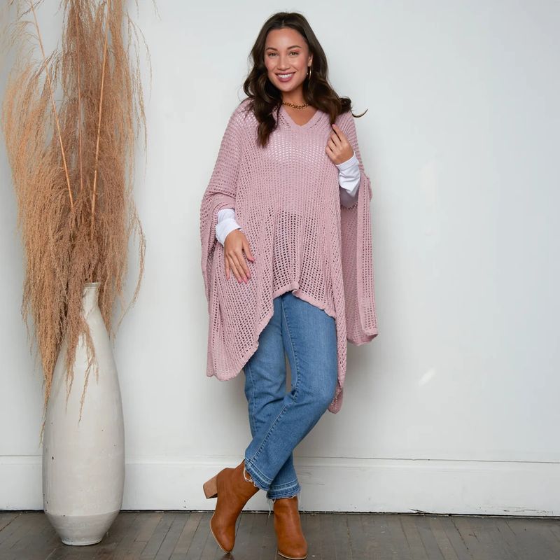 Blush Presley OS Open Sweater Knit Poncho