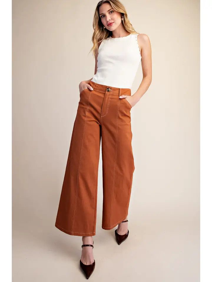 Camel High Rise Wide Leg Pants