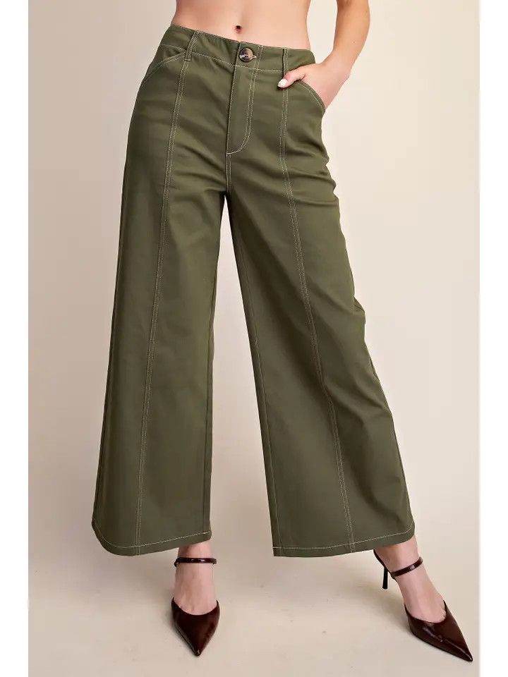 Olive High Rise Wide Leg Pants