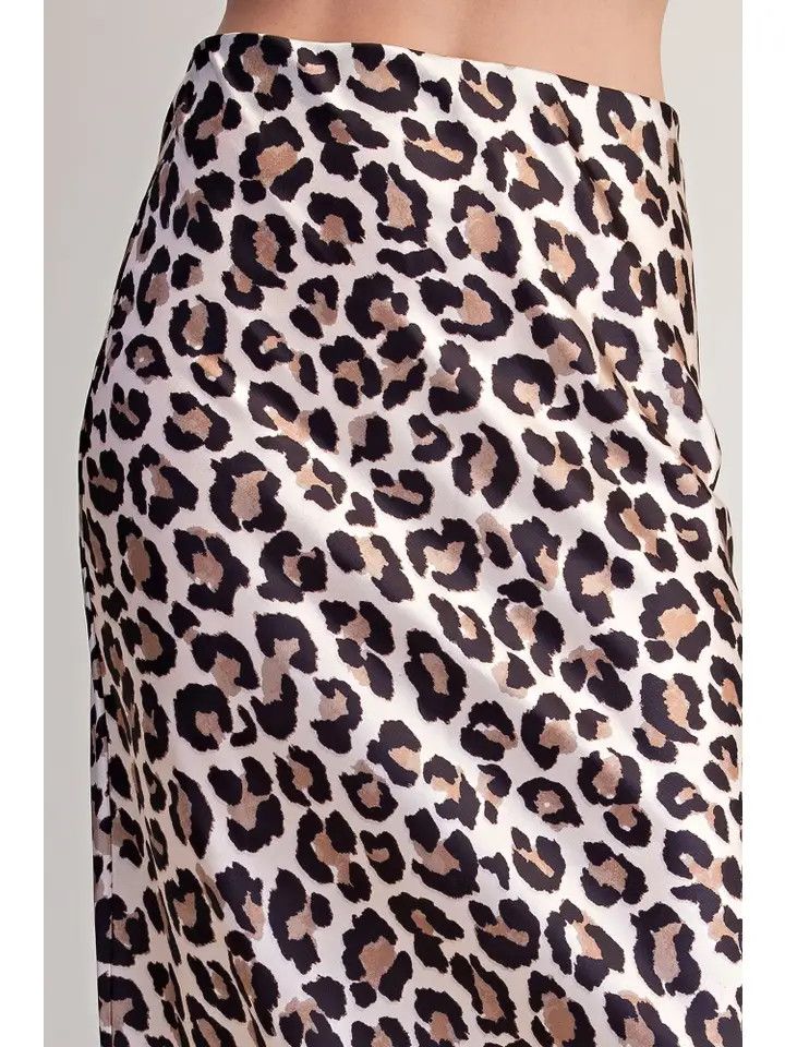 Cream Animal Print High Waist Midi Skirt
