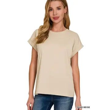 Sand Beige Cotton Crew Neck Short Sleeve T Shirt
