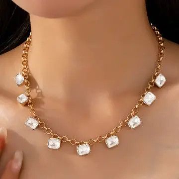 Emerald-Cut Crystal Chain Necklace