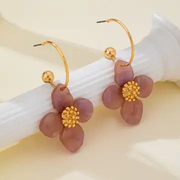 Acrylic Floral Dangle Hoop Earrings, Blush