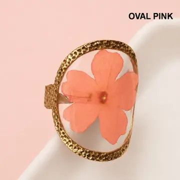 18K Stainless Steel Tarnish Free Floral Rings, Oval Pink