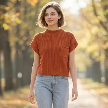 Rust Mock Neck Crop Sweater