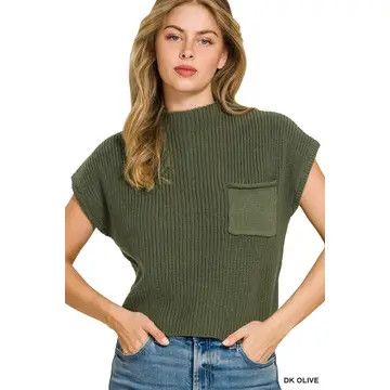Olive Mock Neck Crop Sweater