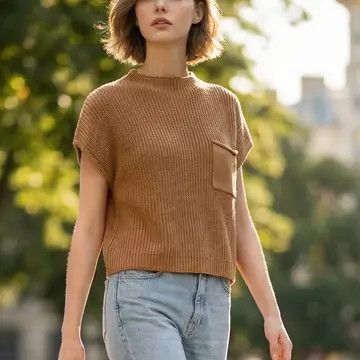 Camel Mock Neck Crop Sweater