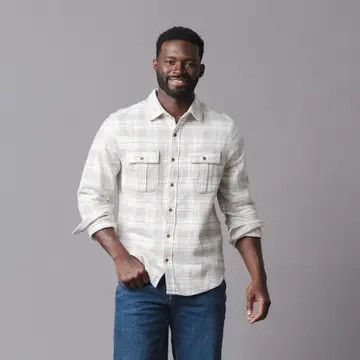 Taupe Heirloom Plaid Organic Flannel Double Pocket Shirt