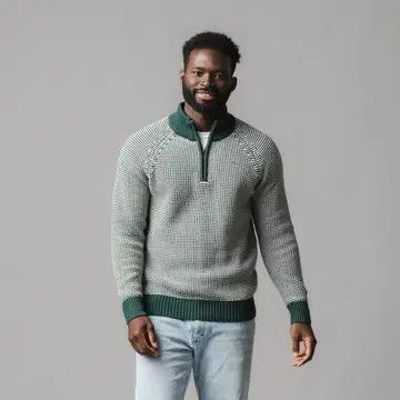 Deep Green Stripe Organic Half Zip Pullover