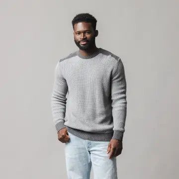 Gray Heather Colorblock Organic Shoulder Detail Crew Neck Sweater