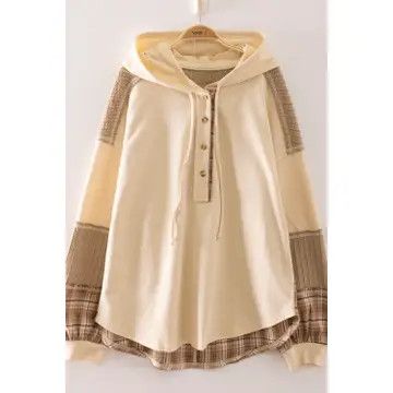 Natural Plaid Contrast Hoodie Pullover