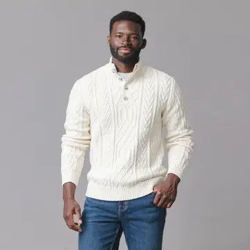 Ivory Twist Cable Organic Mock Neck Sweater