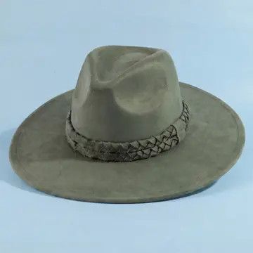Olive Felt Wide Brim Hat w/ Braided Band
