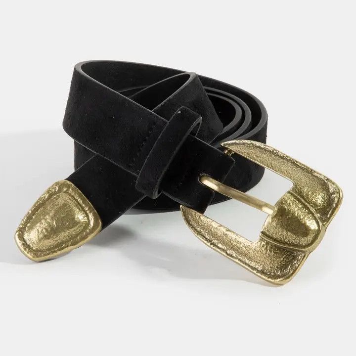 Black Antique Square Buckle Vegan Leather Belt
