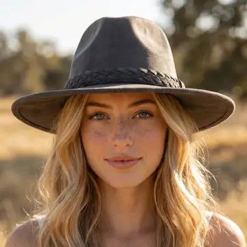 Black Felt Wide Brim Hat w/ Braided Band