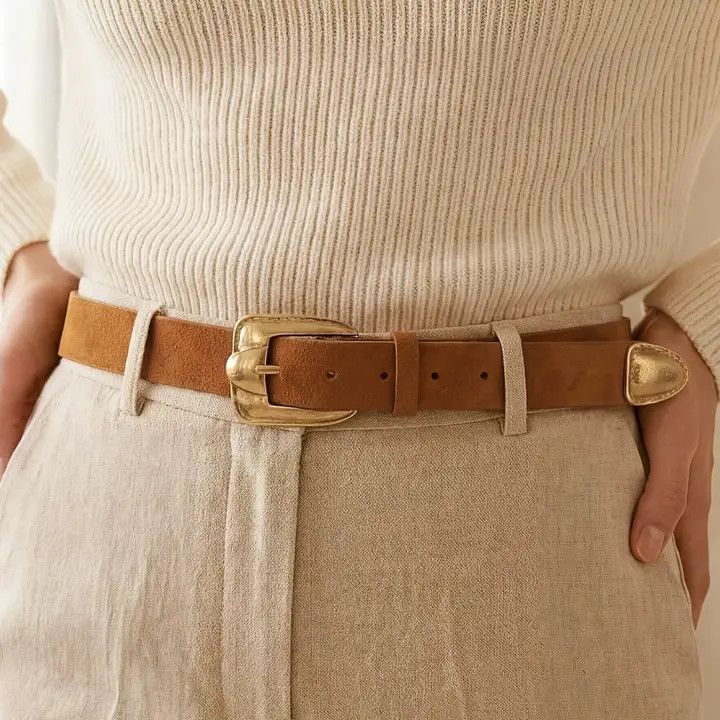 Brown Antique Square Buckle Vegan Leather Belt
