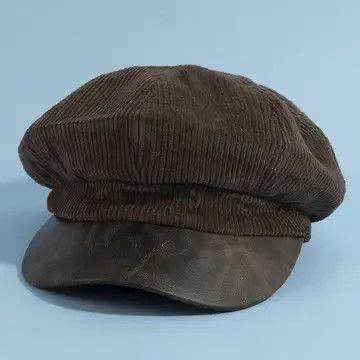 Dark Brown Corduroy Newsboy Hat w/ Vegan Leather Brim