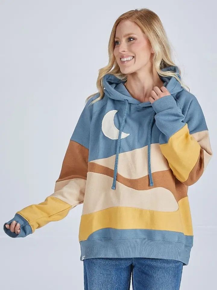 Hooded Patchwork Sweatshirt, Moon