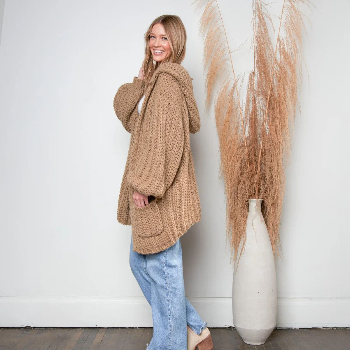 Kyler Chunky Hooded Cardigan, Oatmeal