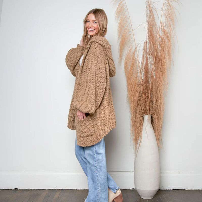 Kyler Chunky Hooded Cardigan, Oatmeal
